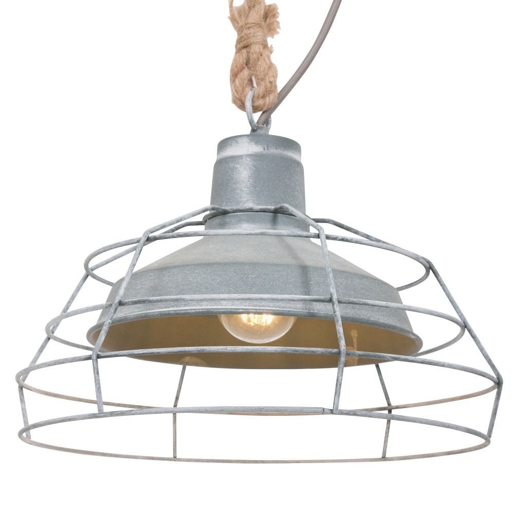 Mexlite Dina hanglamp – kooilamp – Ø33 cm – ketting van touw – E27 grijs – LP.