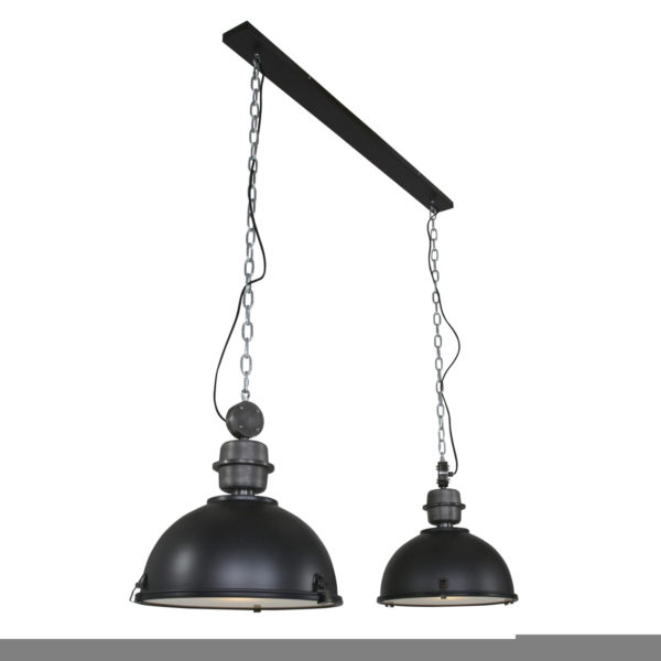 Steinhauer Bikkel Duo hanglamp - tweelichts - 140 cm breed - kap Ø42 cm - E27 - zwart