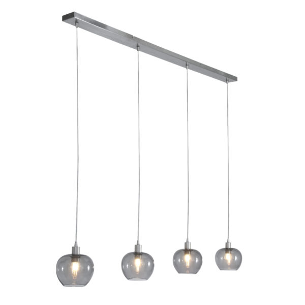 Steinhauer Lotus hanglamp - vierlichts - 140 cm breed - kapjes Ø16 cm - rookglas en staal