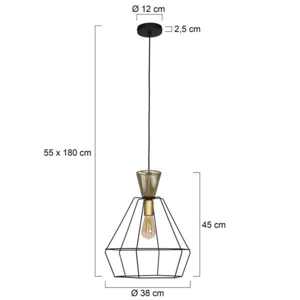 Anne Lighting Lillehamer hanglamp - kooilamp - Ø 38cm - E27 - zwart met goud - Afbeelding 6