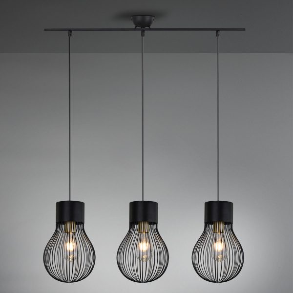 Trio Leuchten Dave hanglamp - drielichts - E27 - in hoogte verstelbaar - 75 cm breed - zwart - Afbeelding 2