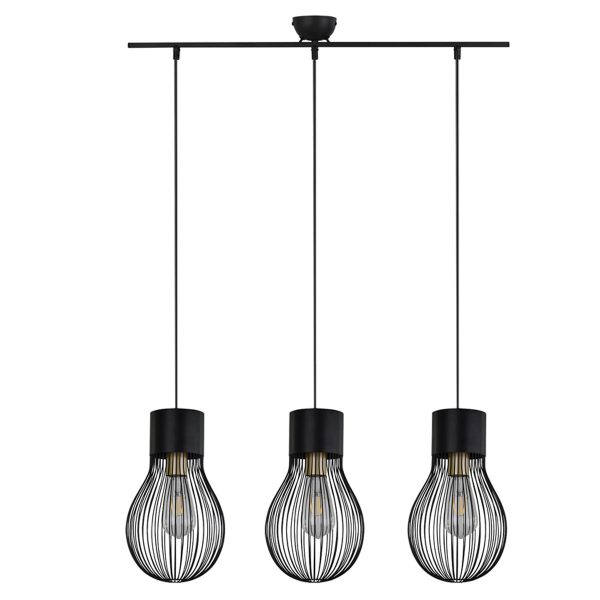Trio Leuchten Dave hanglamp - drielichts - E27 - in hoogte verstelbaar - 75 cm breed - zwart