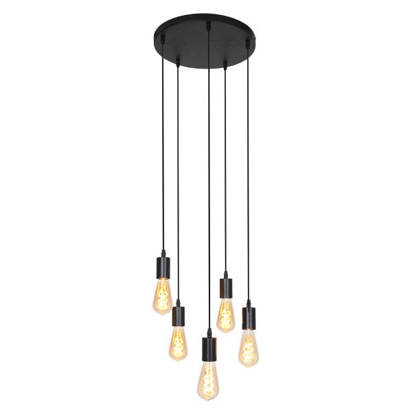 Light & Living Brandon hanglamp - pendellamp - vijflichts - Ø35 cm - in hoogte verstelbaar - mat zwart