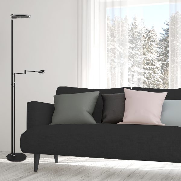 Steinhauer Turound vloerlamp - uplight - leesarm - dimbaar - zwart met glas - Afbeelding 3