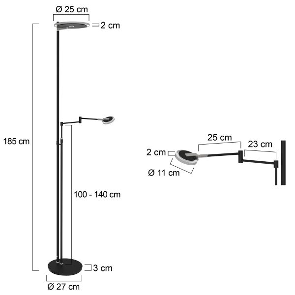 Steinhauer Turound vloerlamp - uplight - leesarm - dimbaar - zwart met glas - Afbeelding 7