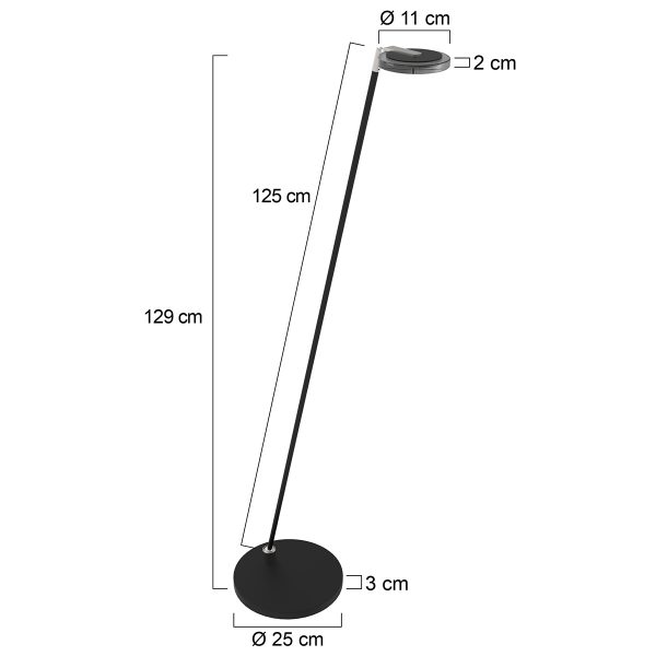 Steinhauer Turound staande lamp - incl. LED - 125cm hoog - dimbaar - zwart met zwart glas - Image 6