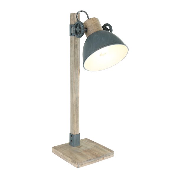 Mexlite Gearwood tafellamp - 50cm hoog - kantelbaar - draaibaar - hout met grijs