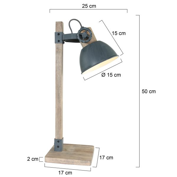 Mexlite Gearwood tafellamp - 50cm hoog - kantelbaar - draaibaar - hout met grijs - Image 6