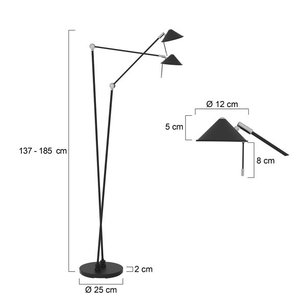 Steinhauer Punkt vloerlamp - tweelichts - ingebouwd LED - dim to warm - 185 cm hoog - zwart - Afbeelding 7
