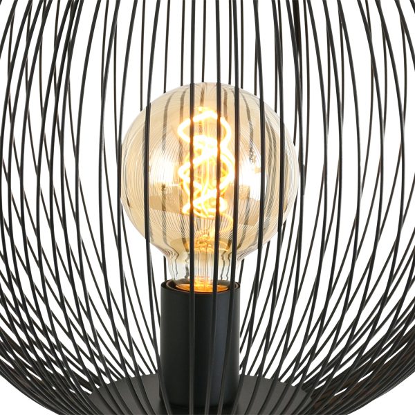 Anne Lighting Spoetnik tafellamp - Ø40 cm - 60 cm hoog - houten driepoot met zwarte draadbol - Afbeelding 8