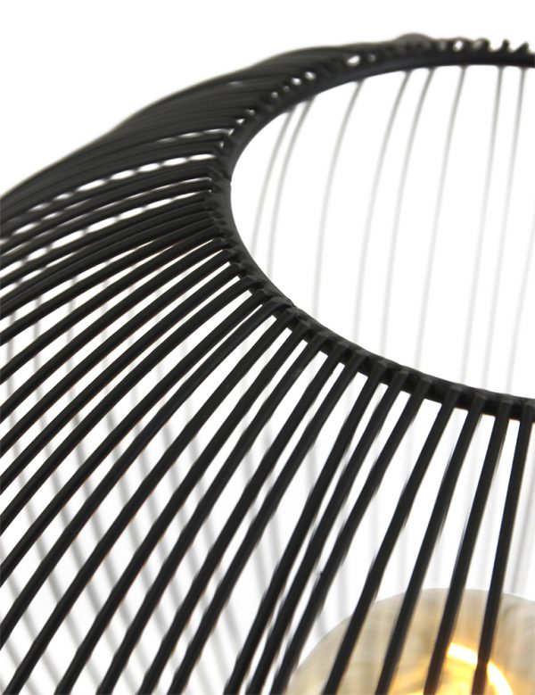 Anne Lighting Spoetnik tafellamp - Ø40 cm - 60 cm hoog - houten driepoot met zwarte draadbol - Afbeelding 4
