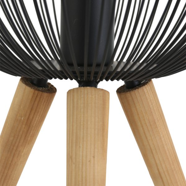 Anne Lighting Spoetnik tafellamp - Ø40 cm - 60 cm hoog - houten driepoot met zwarte draadbol - Afbeelding 5