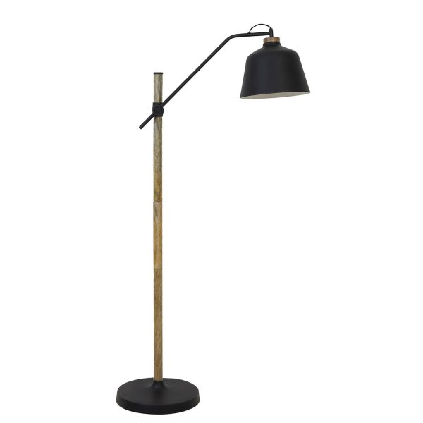 Light & Living Banu vloerlamp - 188cm hoog - in hoogte verstelbaar - zwarte kap met houten voet