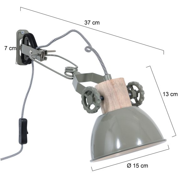 Mexlite Gearwood wandlamp - met klem - draai- en kantelbaar - E27 - groen - Afbeelding 7