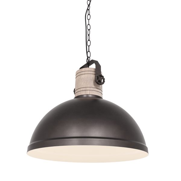 Mexlite Gearwood hanglamp - industrieel - kap Ø50 cm - E27 - houten details - antraciet - Afbeelding 2