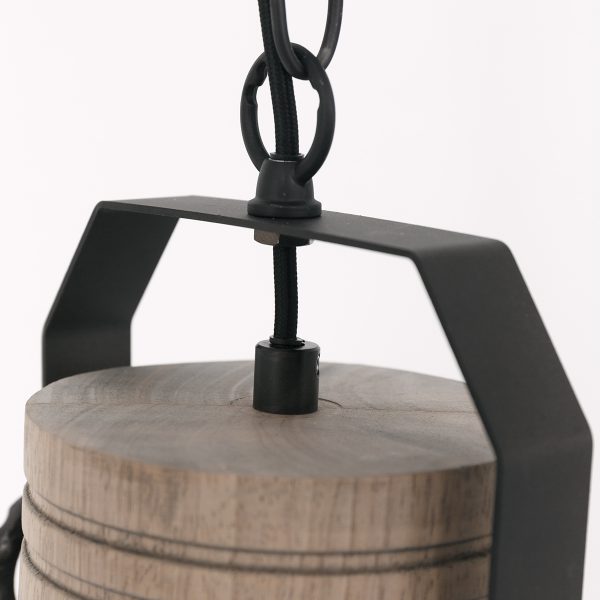 Mexlite Gearwood hanglamp - industrieel - kap Ø50 cm - E27 - houten details - antraciet - Afbeelding 8