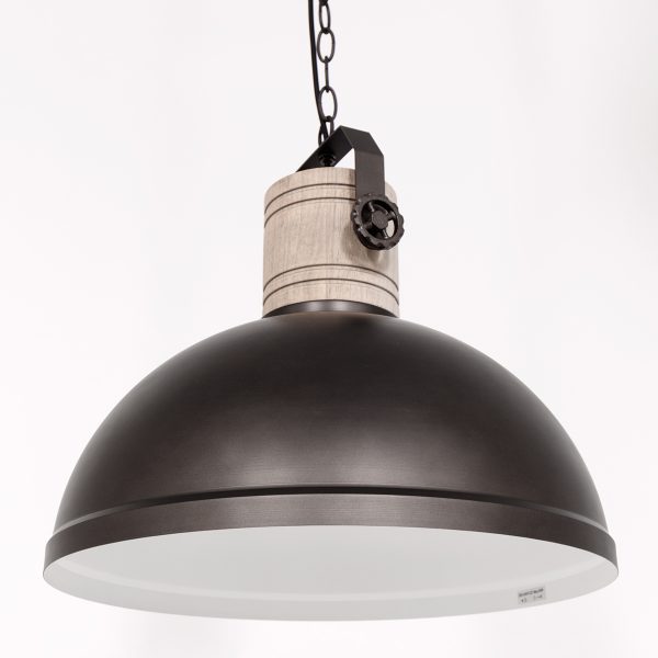 Mexlite Gearwood hanglamp - industrieel - kap Ø50 cm - E27 - houten details - antraciet - Afbeelding 9