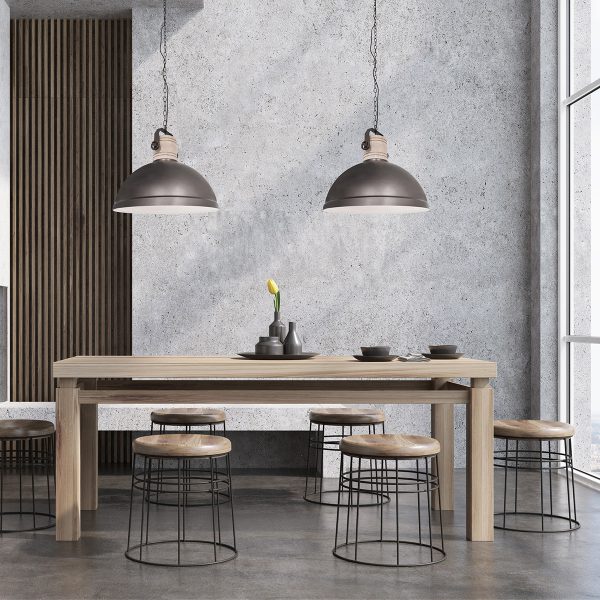 Mexlite Gearwood hanglamp - industrieel - kap Ø50 cm - E27 - houten details - antraciet - Afbeelding 3