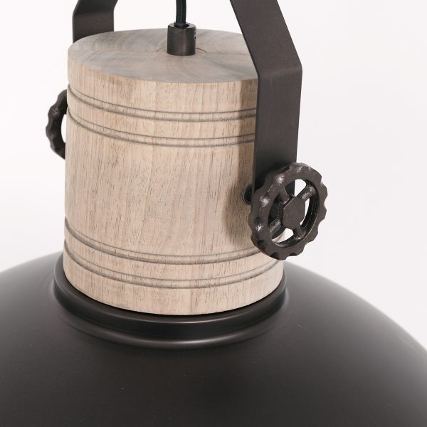 Mexlite Gearwood hanglamp - industrieel - kap Ø50 cm - E27 - houten details - antraciet - Afbeelding 4