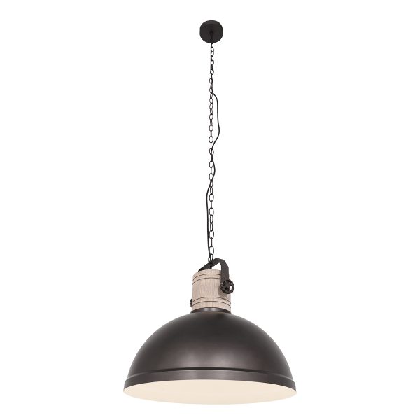 Mexlite Gearwood hanglamp - industrieel - kap Ø50 cm - E27 - houten details - antraciet