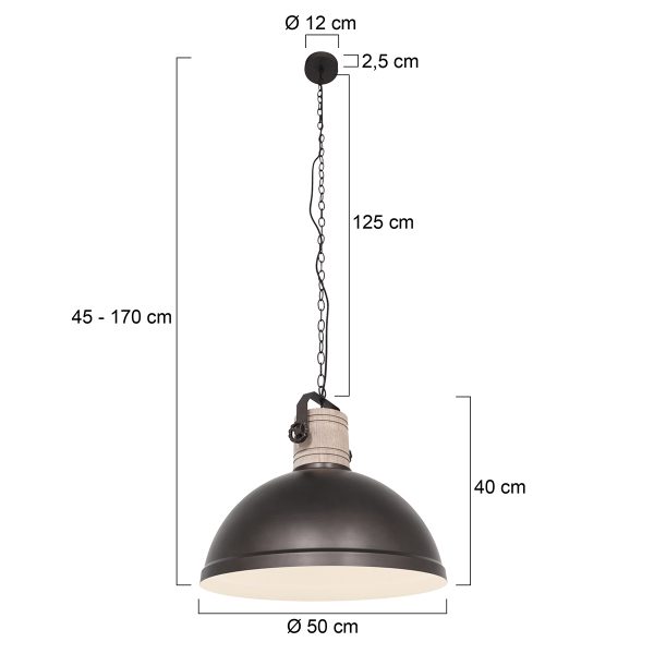 Mexlite Gearwood hanglamp - industrieel - kap Ø50 cm - E27 - houten details - antraciet - Afbeelding 7