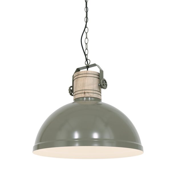 Mexlite Gearwood hanglamp - industrieel - kap Ø50 cm - E27 - houten details - groen - Afbeelding 2