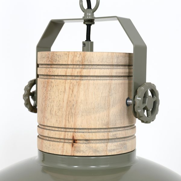 Mexlite Gearwood hanglamp - industrieel - kap Ø50 cm - E27 - houten details - groen - Afbeelding 8