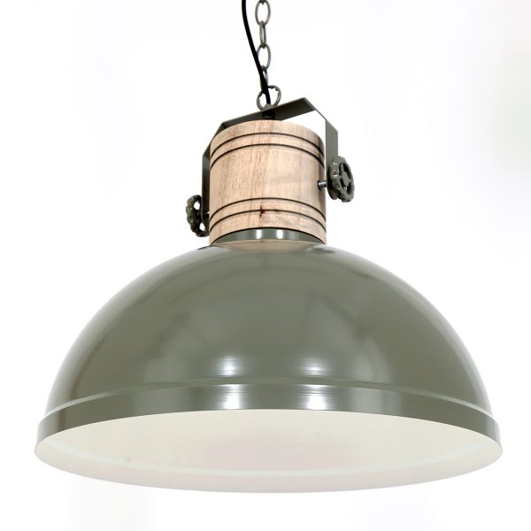 Mexlite Gearwood hanglamp - industrieel - kap Ø50 cm - E27 - houten details - groen - Afbeelding 9