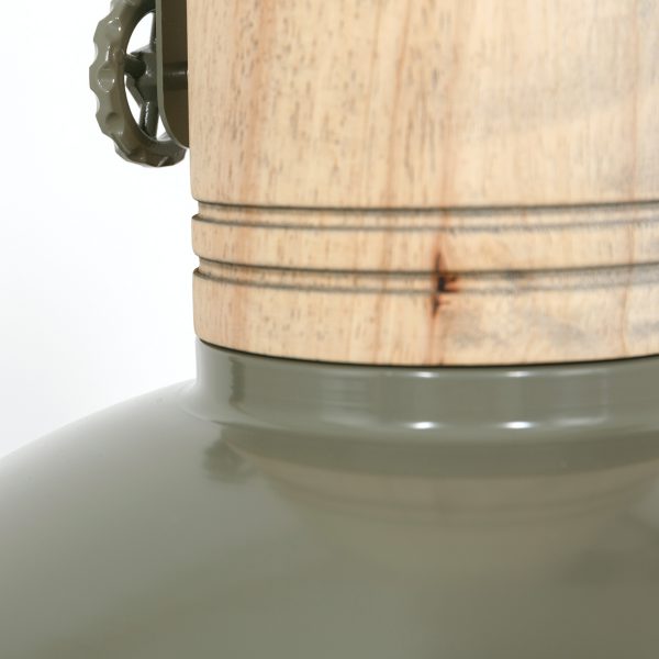 Mexlite Gearwood hanglamp - industrieel - kap Ø50 cm - E27 - houten details - groen - Afbeelding 4