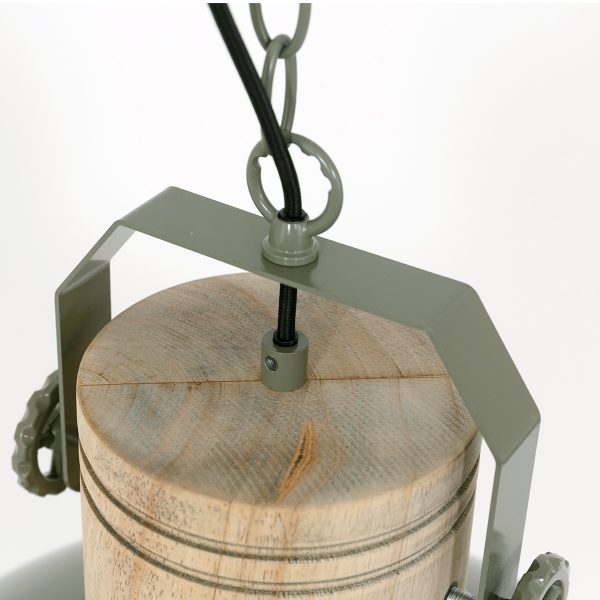 Mexlite Gearwood hanglamp - industrieel - kap Ø50 cm - E27 - houten details - groen - Afbeelding 5
