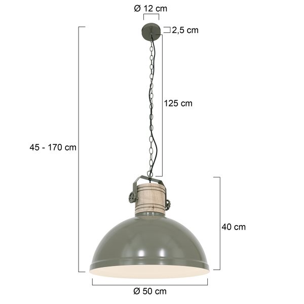 Mexlite Gearwood hanglamp - industrieel - kap Ø50 cm - E27 - houten details - groen - Afbeelding 7