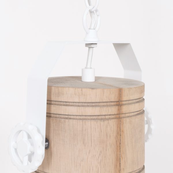 Mexlite Gearwood hanglamp - Scandinavisch - kap Ø50 cm - E27 - houten details - wit - Image 8