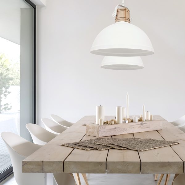 Mexlite Gearwood hanglamp - Scandinavisch - kap Ø50 cm - E27 - houten details - wit - Image 3