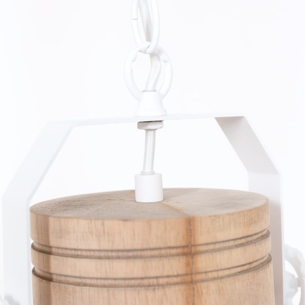 Mexlite Gearwood hanglamp - Scandinavisch - kap Ø50 cm - E27 - houten details - wit - Image 5