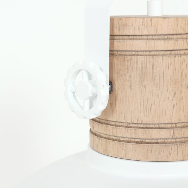 Mexlite Gearwood hanglamp - Scandinavisch - kap Ø50 cm - E27 - houten details - wit - Image 6