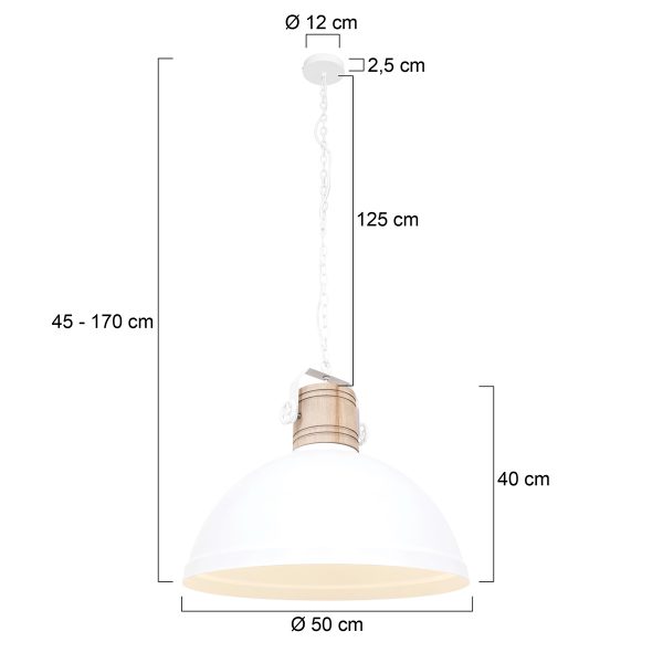 Mexlite Gearwood hanglamp - Scandinavisch - kap Ø50 cm - E27 - houten details - wit - Image 7