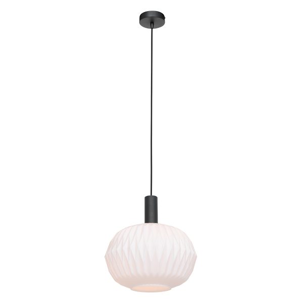 Steinhauer verre nervuré hanglamp - melkglas - bol - kap Ø 30 cm - origami - E27 - zwart - Image 2