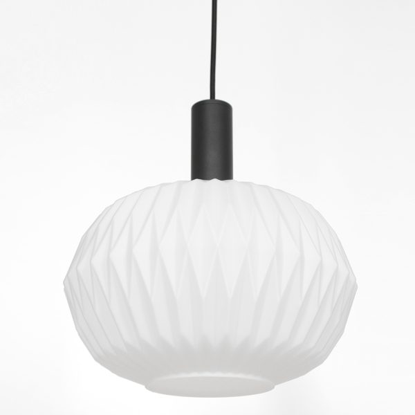 Steinhauer verre nervuré hanglamp - melkglas - bol - kap Ø 30 cm - origami - E27 - zwart - Image 8