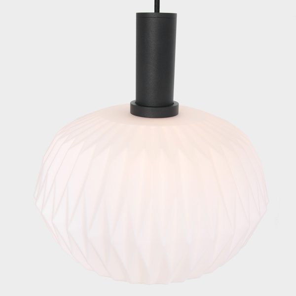 Steinhauer verre nervuré hanglamp - melkglas - bol - kap Ø 30 cm - origami - E27 - zwart - Image 9