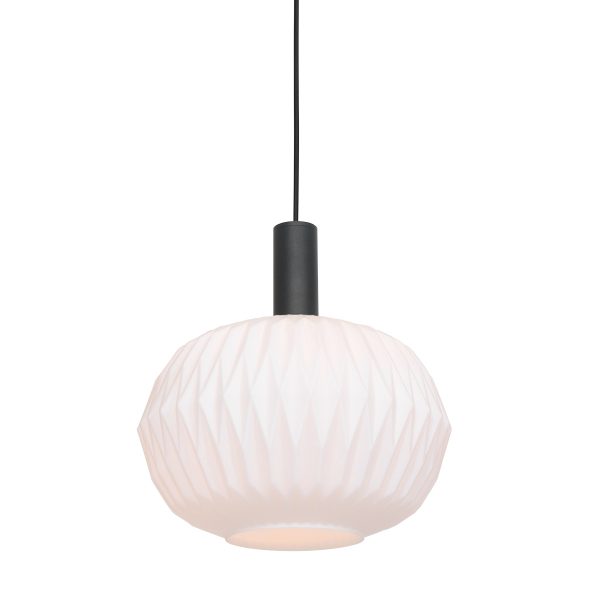 Steinhauer verre nervuré hanglamp - melkglas - bol - kap Ø 30 cm - origami - E27 - zwart