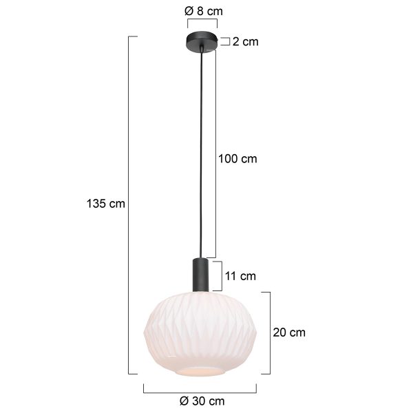 Steinhauer verre nervuré hanglamp - melkglas - bol - kap Ø 30 cm - origami - E27 - zwart - Image 6
