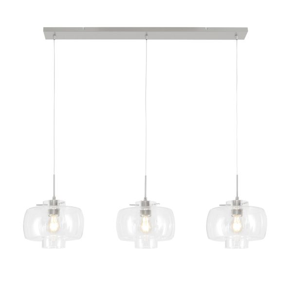 Steinhauer Glass light hanglamp - drielichts - glazen kap - 110 cm breed - in hoogte verstelbaar - E27 - staal - Afbeelding 11