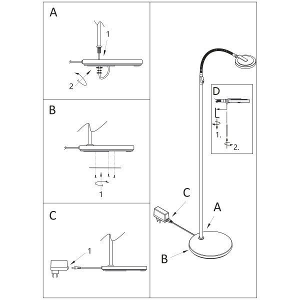 Steinhauer Turound staande lamp - leeslamp - buigbare leesarm - incl. LED - dimmer - zwart met transparant glas - Afbeelding 7