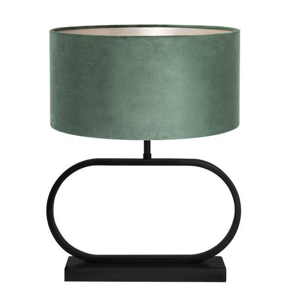 Light & Living Jamiro tafellamp - met groene velvet kap - 47 cm hoog - E27 - zwart