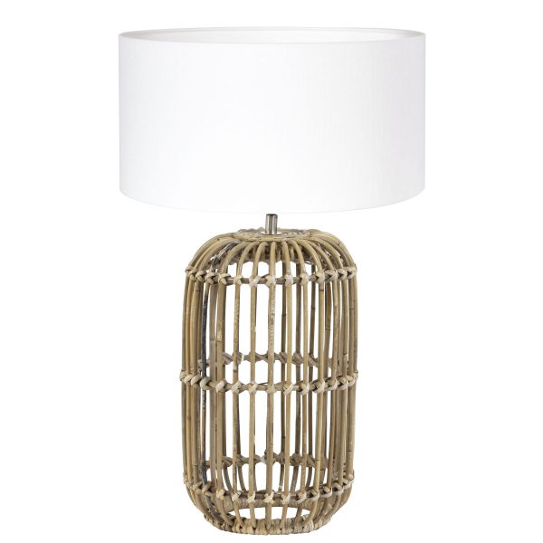 Light & Living Seram tafellamp - met witte linnen kap - rotan - 63 cm hoog - Ø kap 40 cm - bamboe