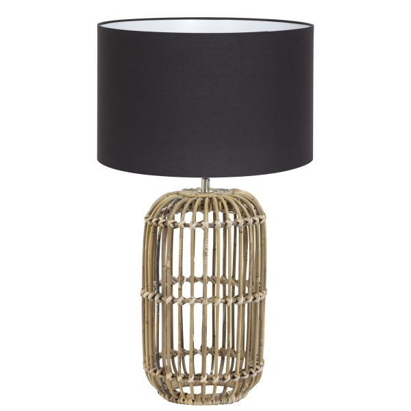Light & Living Seram tafellamp - met zwarte kap - rotan - 63 cm hoog - Ø kap 40 cm - beige