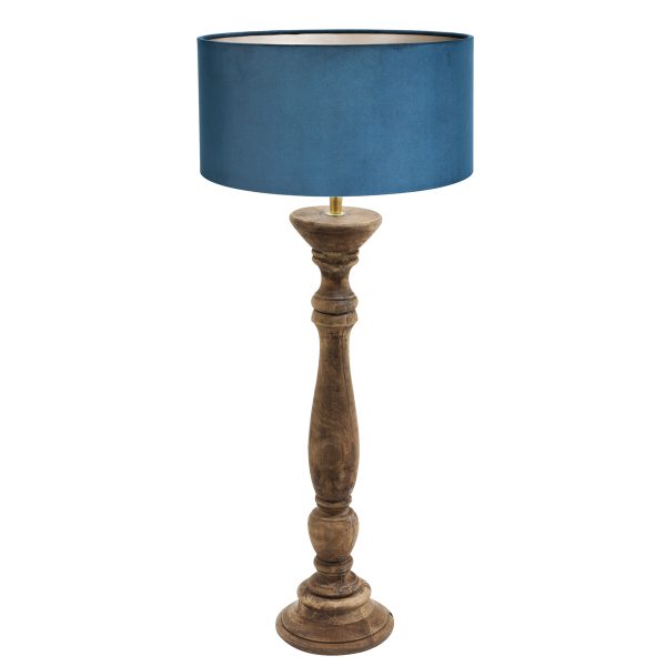 Light & Living Bellini tafellamp - schemerlamp - 80 cm hoog - Ø40 cm - houten voet - blauwe kap