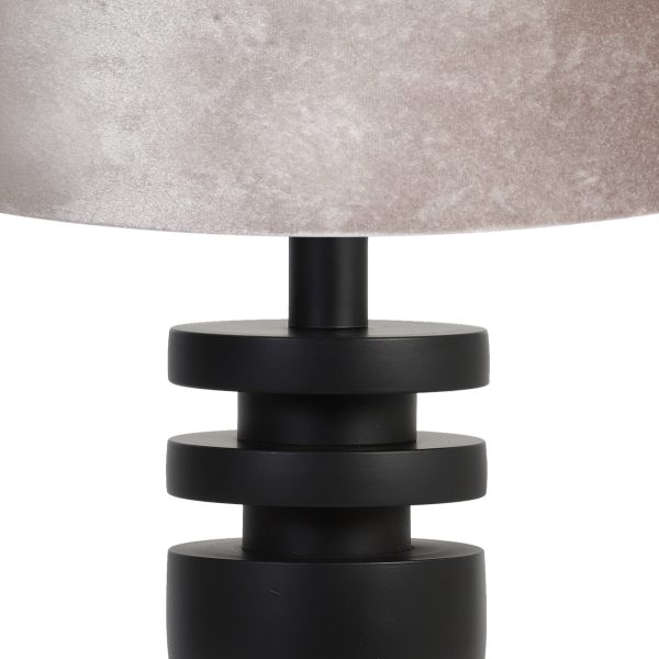 Light & Living Desley lampenvoet - met grijze velvet kap - 70 cm hoog - Ø kap 40 cm - zwart - Afbeelding 2