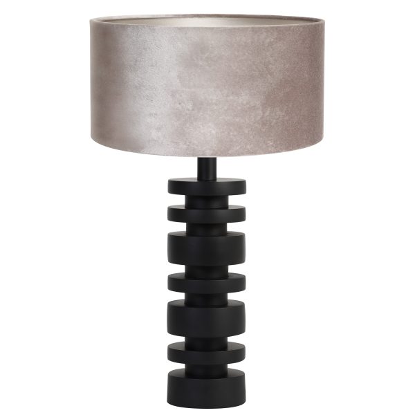 Light & Living Desley lampenvoet - met grijze velvet kap - 70 cm hoog - Ø kap 40 cm - zwart