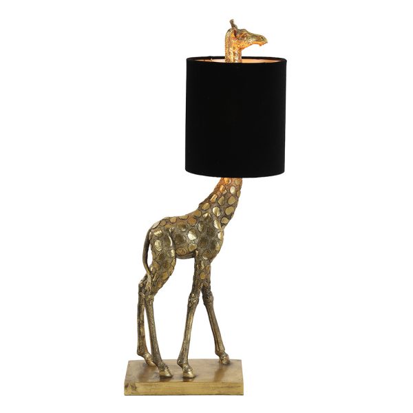 Light & Living Giraffe tafellamp - met zwarte kap - 61 cm hoog - 26 cm breed - E27 - brons - Afbeelding 2